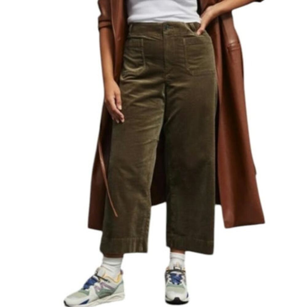 Maeve Anthropologie The Colette Corduroy High Rise Cropped Wide Leg Pant Moss